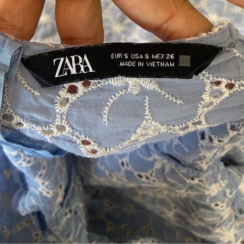Zara Light Blue Eyelet Mini Dress - Picture 8 of 9